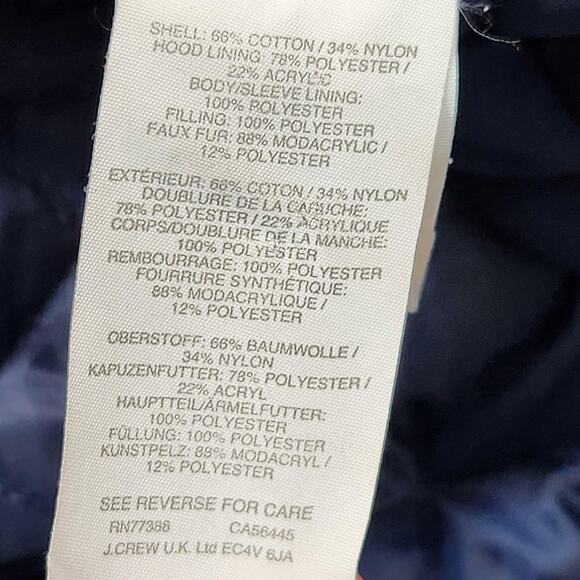 J Crew Jacket Womens XL Black Faux Fur Hood Quilted Lined Perfect Parka H2222 - Picture 13 of 16